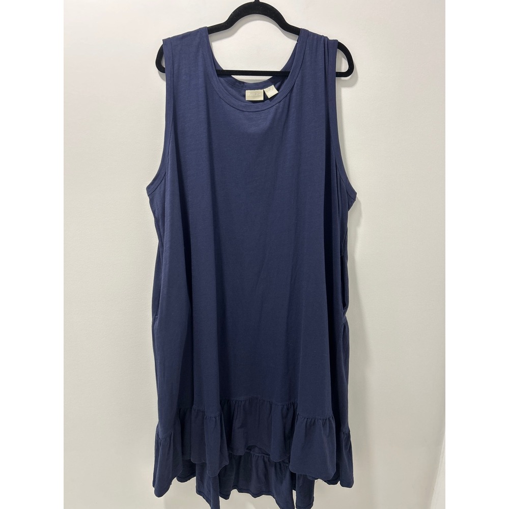 Zim & Zoe Womens Plus 30/32 Navy Blue Cotton Sleeveless Ruffle Hem Pocket Dress